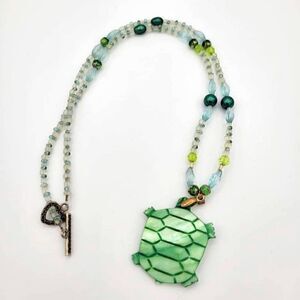 Enchanted Reef Turtle Necklace Handmade Green Abalone Shell Carved Necklace